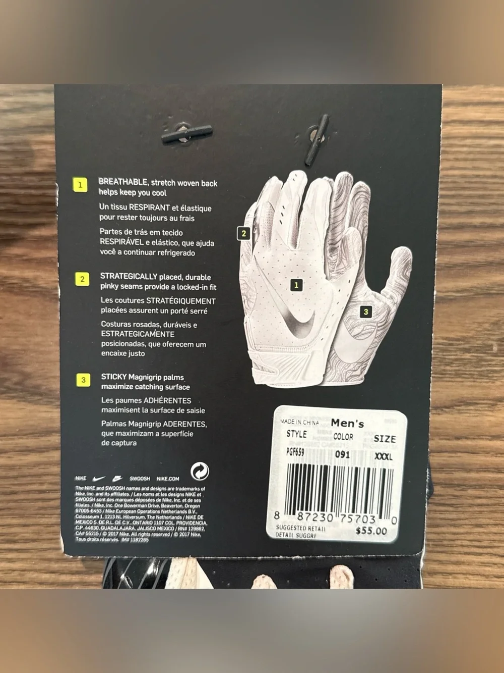Size 3XL Nike Vapor Jet 5.0 Football Gloves Black/White PGF659-091 - NEW